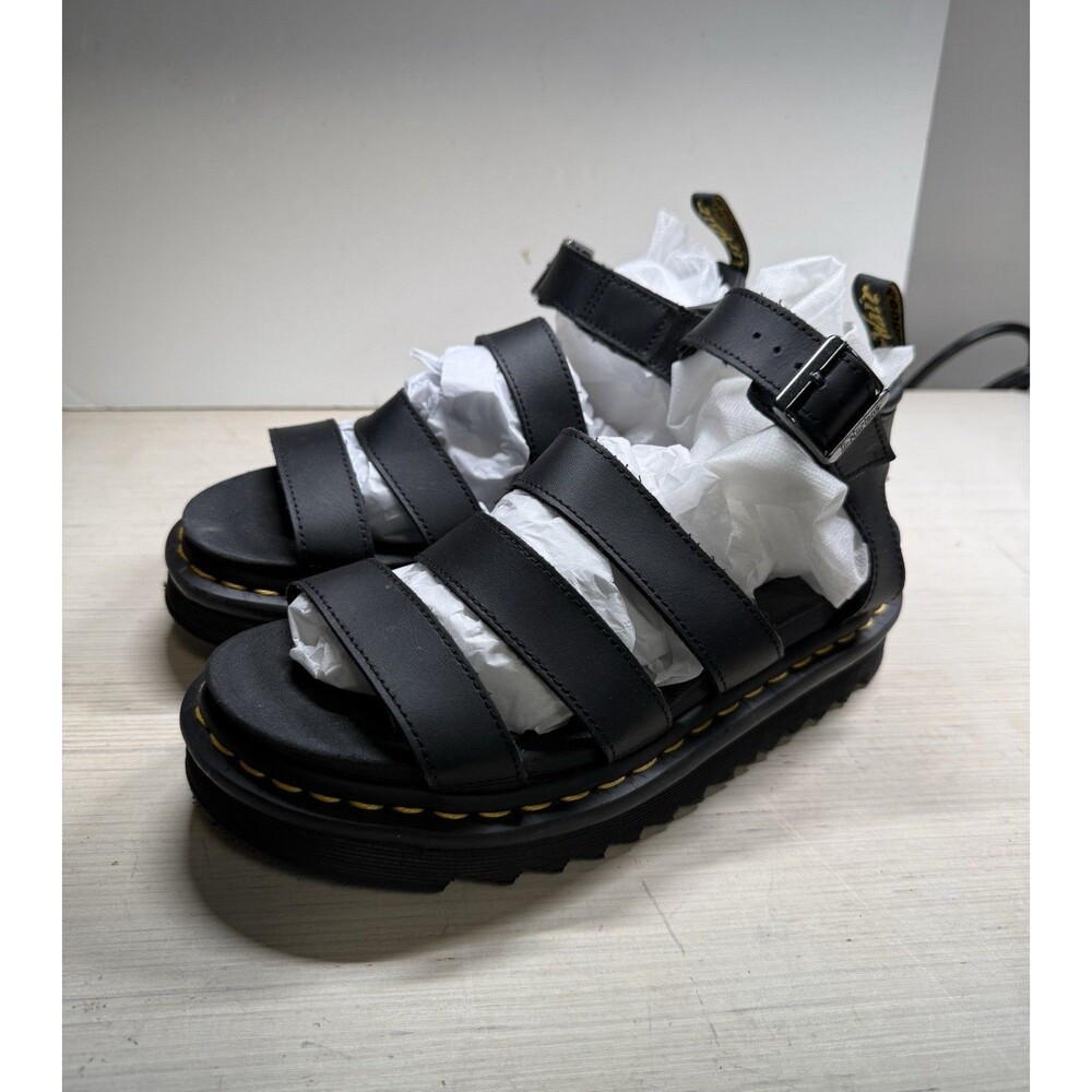 Dr Martens Blaire Platform Sandals Black Hydro Leather Strappy Womens US 8 EU 39